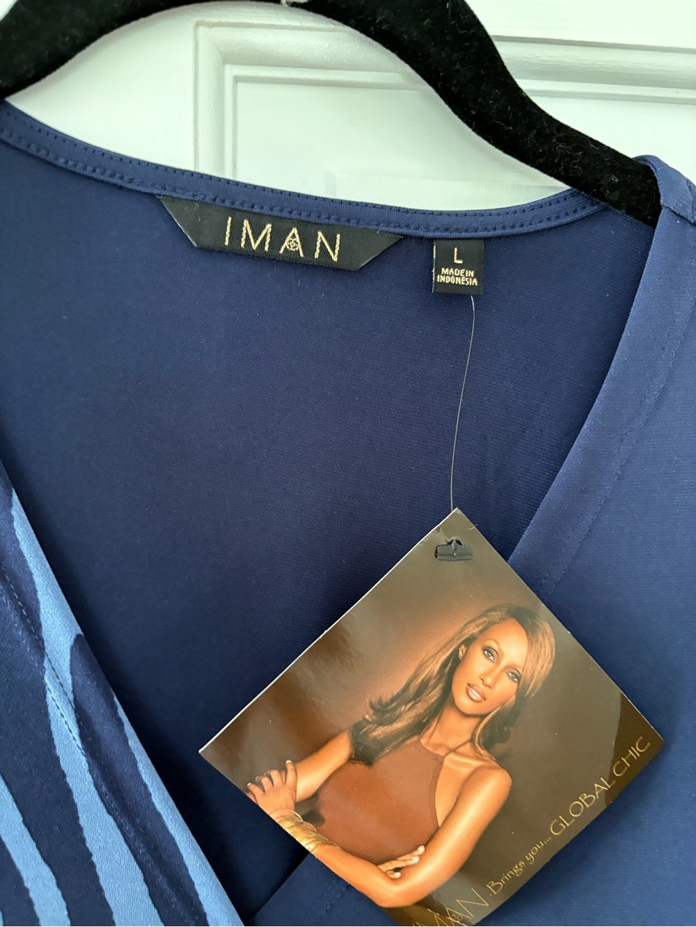 IMAN Navy and Periwinkle Wrap-Style Dress - Picture 3 of 4